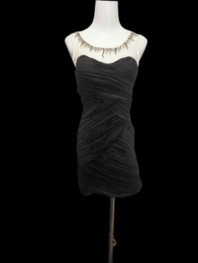 🍷Black Sheer Yoke Ruched Cocktail Dress